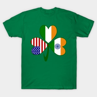 India Ireland USA Shamrock Flags T-Shirt